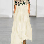 Loose Short Sleeves Flower-Embellished See-Through Split-Joint Round-neck Maxi Dresses