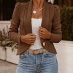 Women's Shawl Collar Crop Jacket Argyle Cable Knit Textured Slim Fit Short Blazer Elegant Single Breasted Work Outwear