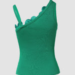 2 Pack Solid 3D Flower Tank Top Asymmetrical Neck Sleeveless Casual Ribbed Knit Camisole