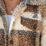 Women's Plaid Fleece Shacket Lapel Button Down Mid Length Oversized Jacket