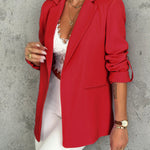 Notched Collar Roll Up Sleeve Blazer Coat