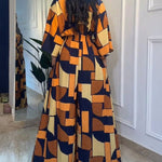 Colorblock Geometric Print V-Neck Batwing Sleeve Ruched Waist Overalls Casual Cinched Waist Wide Leg Jumpsuit