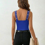 Rhinestone Decor Square Neck Thick Strap Backless Slim Fit Tank Top
