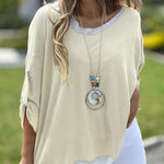 2 Piece Sleeveless Casual Basic Tank Roll Tab Long Sleeve V Neck Pullover Top Set