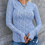 Women's Floral Lace Sheer Long Sleeve Top with Thumb Holes