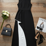 Irregular Clipping Skinny Contrast Color Round-Neck Maxi Dresses