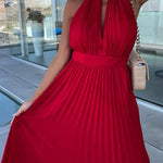 Halter Neck Pleated Swing Dress