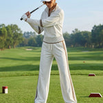 Retro Sporty Webbing Grey-white Half-zip Sweatshirt And Wide-leg Pants Set