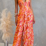 Backless Cut Out Floral Print Ruffle Slit Maxi Cami Dress