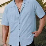 KZZ Men's short-sleeved versatile shirt with openwork jacquard pattern