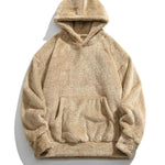 KZZ Men's Solid Pocket Long Sleeve Fuzzy Hoodie