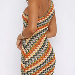 Margovil One Shoulder Sleeveless Color Block Crochet Mini Dress