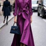 Margovil Long Sleeves Button Up Bow Waist Maxi Dress