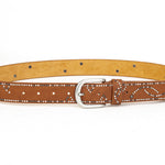 Distressed dark gold cracked PU leather rivet belt