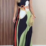 Margovil Mockneck Sleeveless Cut Out Waist Printed Maxi Dress