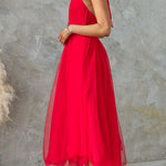 Margovil Bow Knot Halter Open Back Tulle Maxi Dress