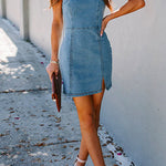 Margovil U Neck Slit Denim Bodycon Tank Dress