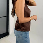 Margovil Chic Halter Cowl Neck Sleeveless Satin Top