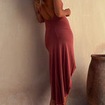 Margovil Halter Cowl Neck Backless High Low Hem Dress