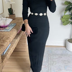 Asymmetrical Shoulder Long Sleeves Bodycon Midi Dress