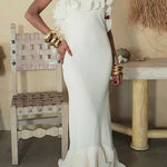 Margovil Spaghetti Strap Open Back Ruffle Trim Maxi Dress