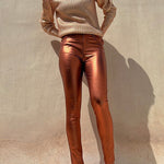 Metallic Faux Leather Skinny Legging Pants