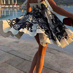 Margovil Bow Shoulder Sleeveless High Waist Floral Print Mini Dress