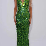 Margovil V Neck Cut Out Sequin Bodycon Maxi Cami Party Dress