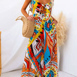 Spaghetti Strap Tie Knot Front Wide Leg Printed Jumpsuit