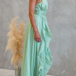 Halter Neck Waisted Ruffle Maxi Dress