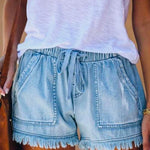 Margovil Drawstring Waist Pockets Raw Hem Shorts