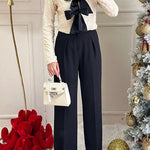 Margovil Long Sleeves Bow Detail Shiny Sequin Top