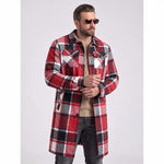 KZZ Men's plaid check long coat, with a buttoned lapel, loose fit
