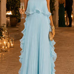 Margovil Strapless Tube Ruffle Pleated Swing Maxi Dress