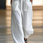 Casual Loose Retro White Breathable Linen Sleeveless Wide Leg Pants Jumpsuit