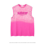 KZZ Men's American Retro-Style Sleeveless Tank Top with Gradient Letter Print