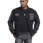 KZZ Men's Letter Patched Pocket Button Front Varsity Jacket