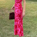 Twist Front High Waist Floral Print Midi Dress