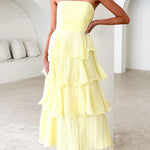 Margovil Strapless Empire Waist Ruffle Layered Maxi Dress
