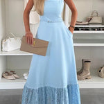 Square Neck Pocketed Lace Splice Maxi Cami Dress