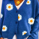 Margovil V Neck Button Up Daisy Embroidery Sweater Cardigan