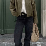 Margovil Lapel Zip Up Trendy Bomber Jacket