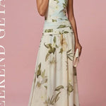 Margovil Boat Neck Sleeveless Floral Print Flowy Maxi Dress