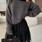 Asymmetrical One Shoulder Long Sleeves Casual Sweater