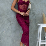 Margovil Sleeveless Twist Front Cut Out Ruched Bodycon Maxi Dress