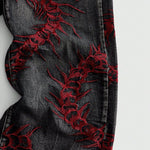 KZZ American Retro 3D Bone Embroidery Washed Jeans