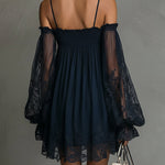 Noemi™ | Navy Lace Chiffon Mini Dress