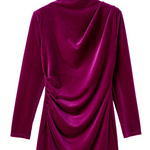 Pitaya Pink Velvet Mock Neck Ruched Long Sleeve Bodycon Dress