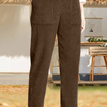 Solid color elastic waist striped straight casual pants