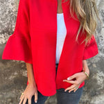 Fashionable Patchwork Round Neck Bell Sleeve Loose Jacket